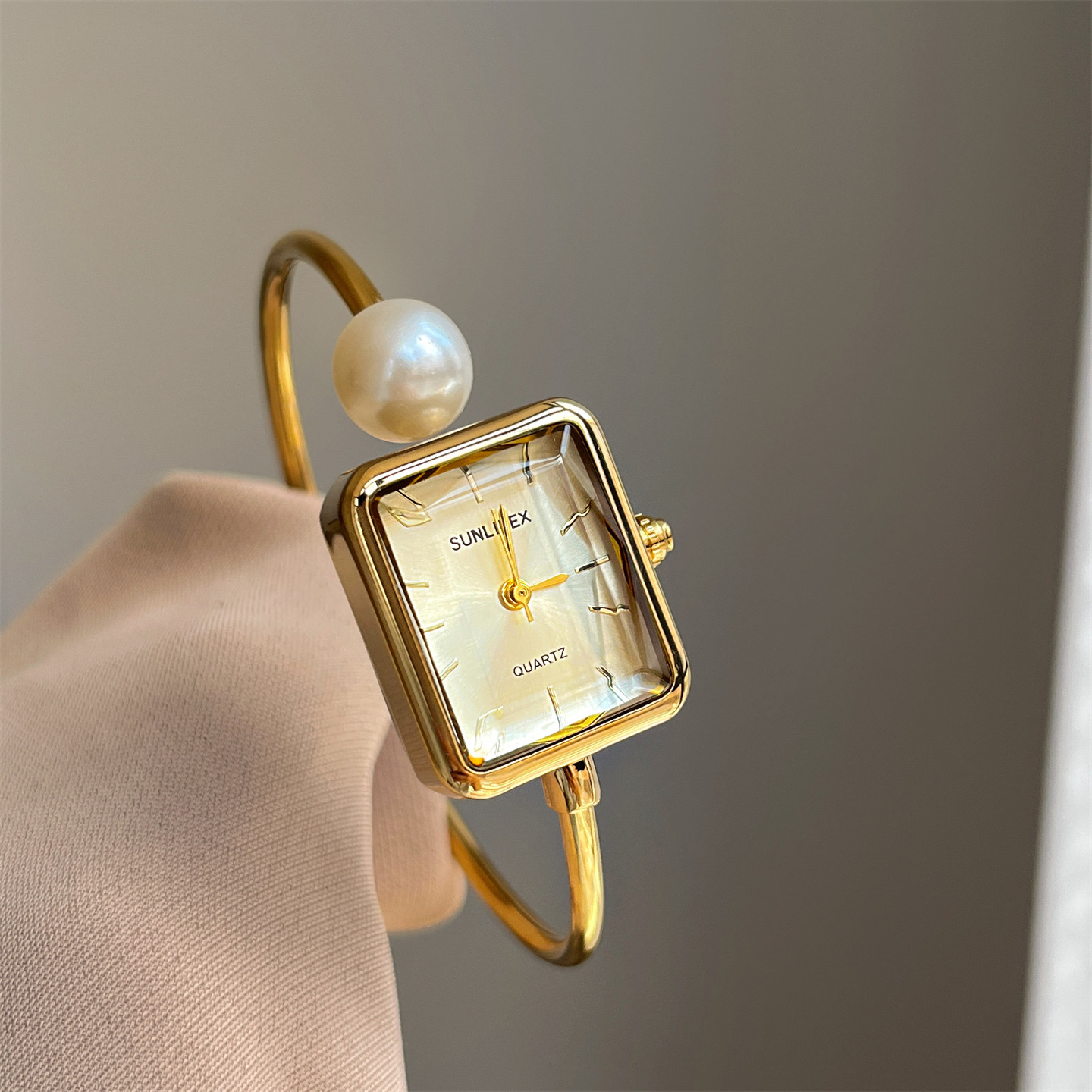 Luxury Watch Square - Damenuhr Gold Quadrat Perlenarmband Uhren leichter