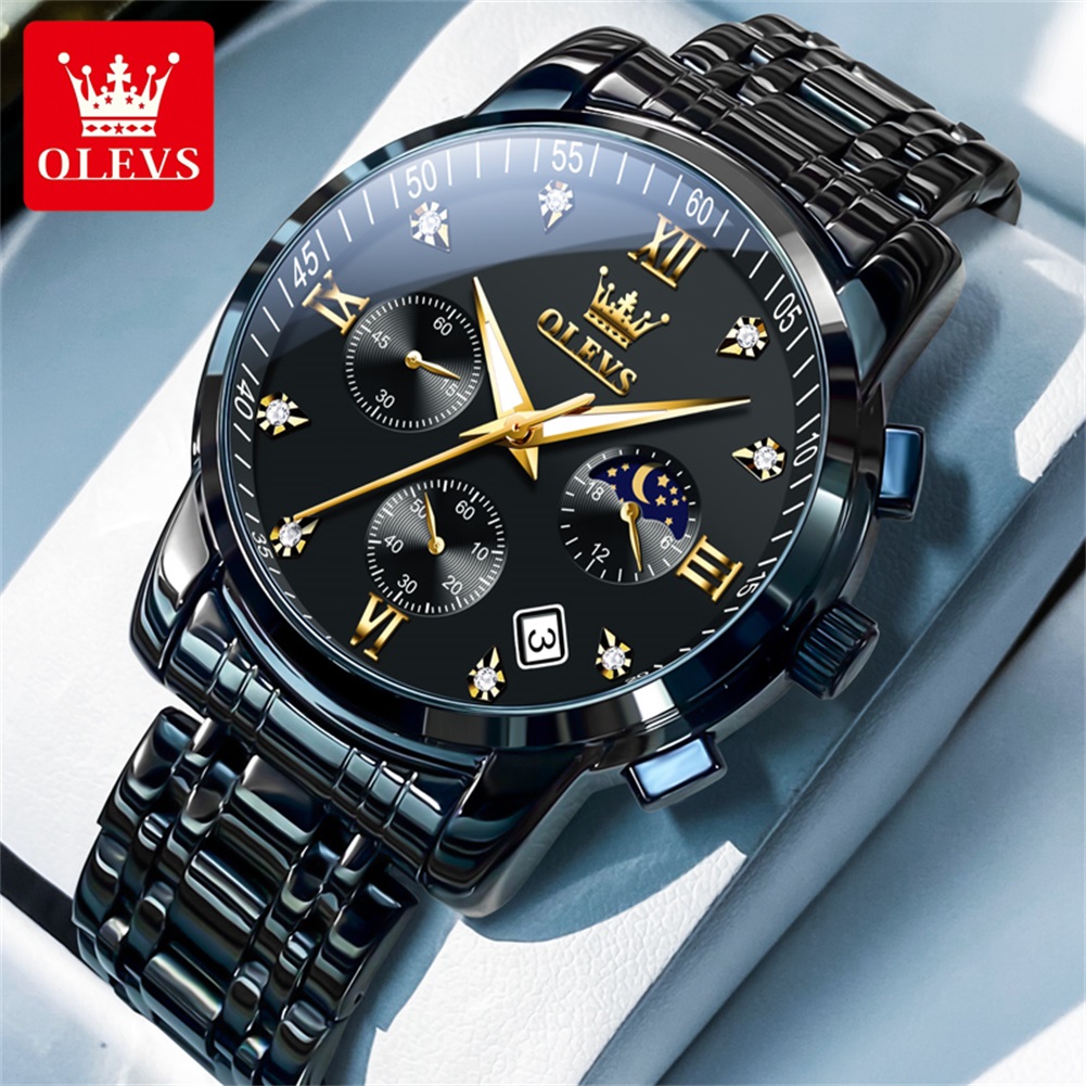 Luxury Watch Magazine - OLEVS Beliebte Herrenuhren aus Edelstahl, schwarz,