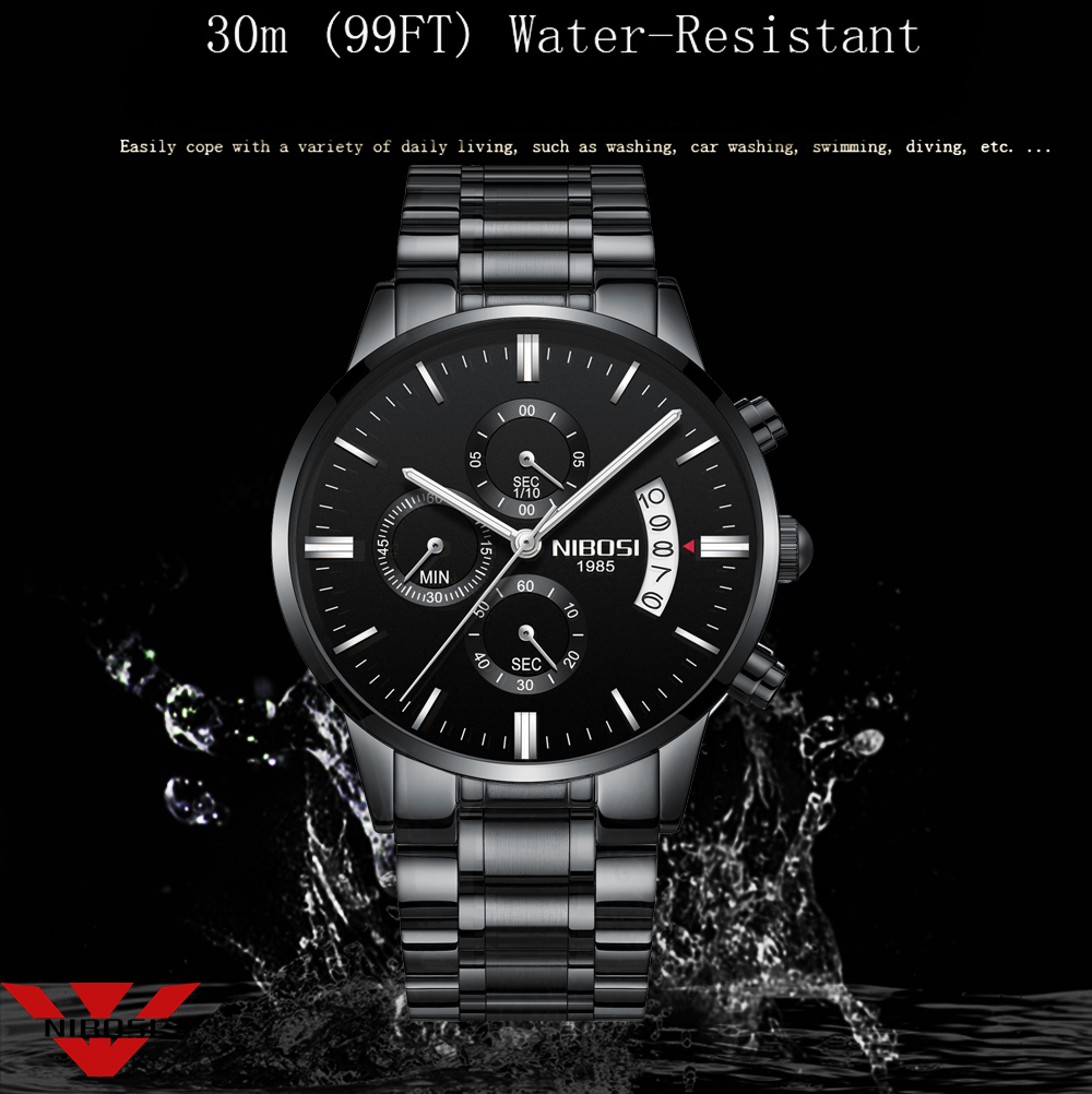 NIBOSI Edelstahl Schwarz Quarz – Luxury Watch Magazine Bewertung und Preis